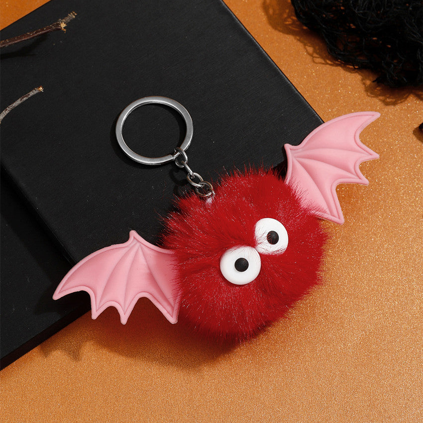 Wholesale Halloween Bat Plush Pom Keychain